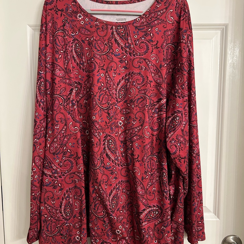 J. Jill Fit Performance Paisley Long Sleeve Top - Red